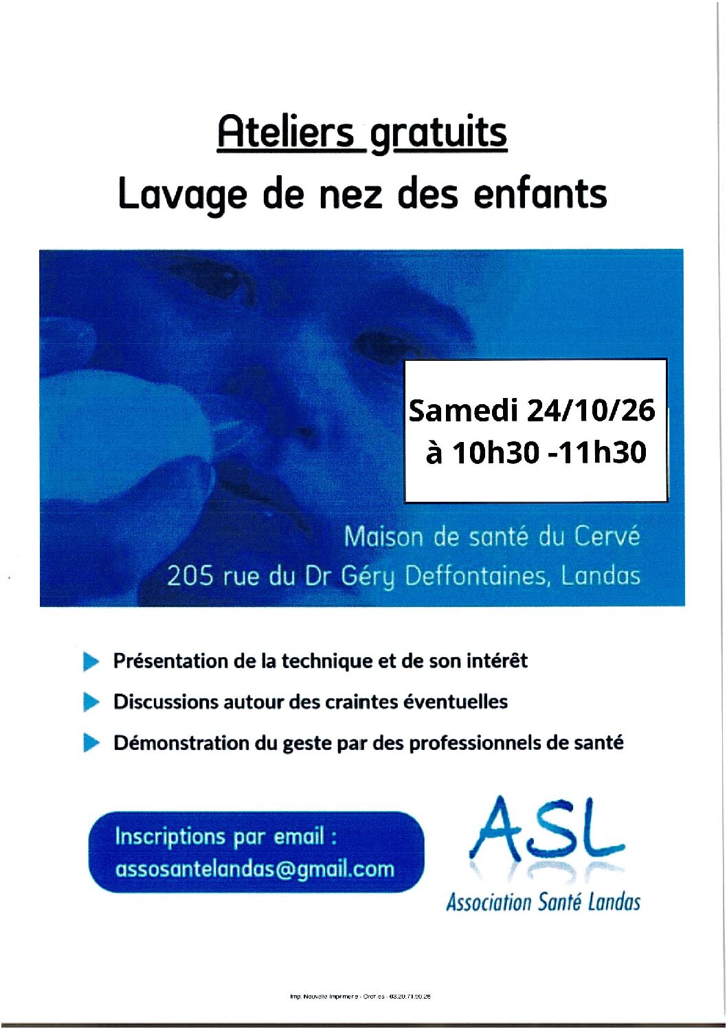 Ateliers gratuits lavage de nez des enfants